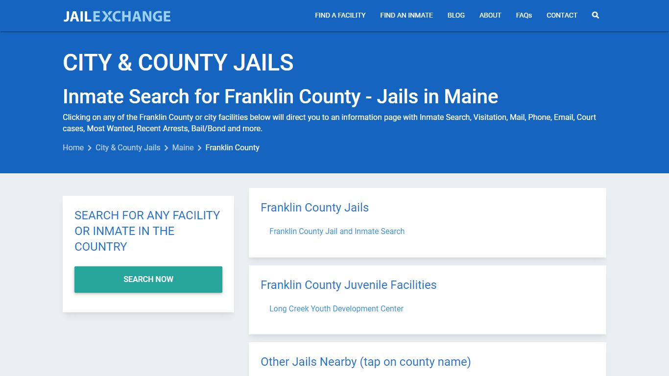 Inmate Search for Franklin County | Jails in Maine - Jail Exchange